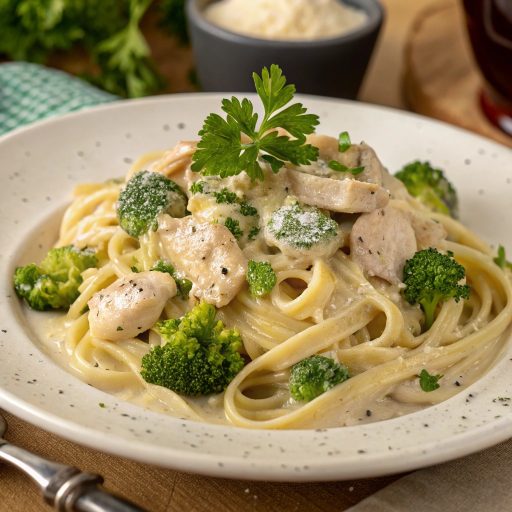 Pâtes crémeuses au poulet et brocoli