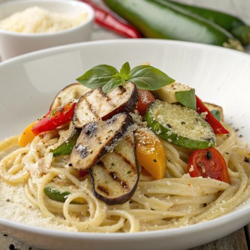 Pâtes crémeuses aux légumes grillés