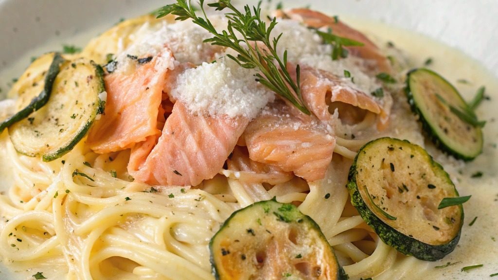 Pâtes crémeuses au saumon fumé et courgettes