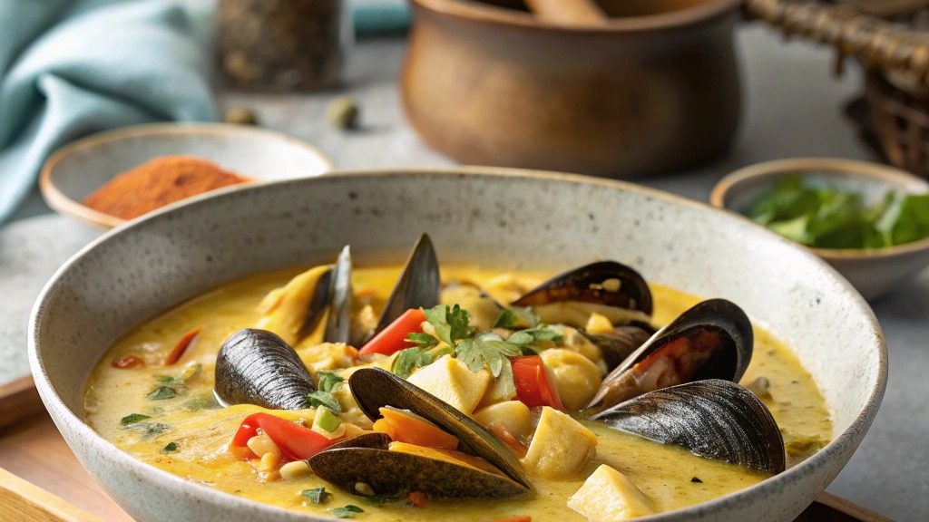 Moules au curry et lait de coco