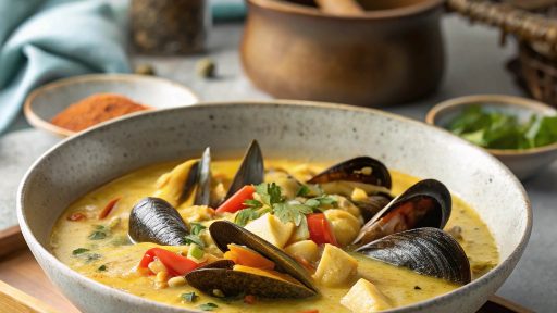 Moules au curry et lait de coco