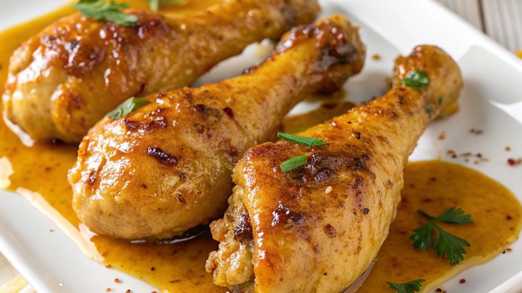 Pilons de poulet à la moutarde, miel et curry