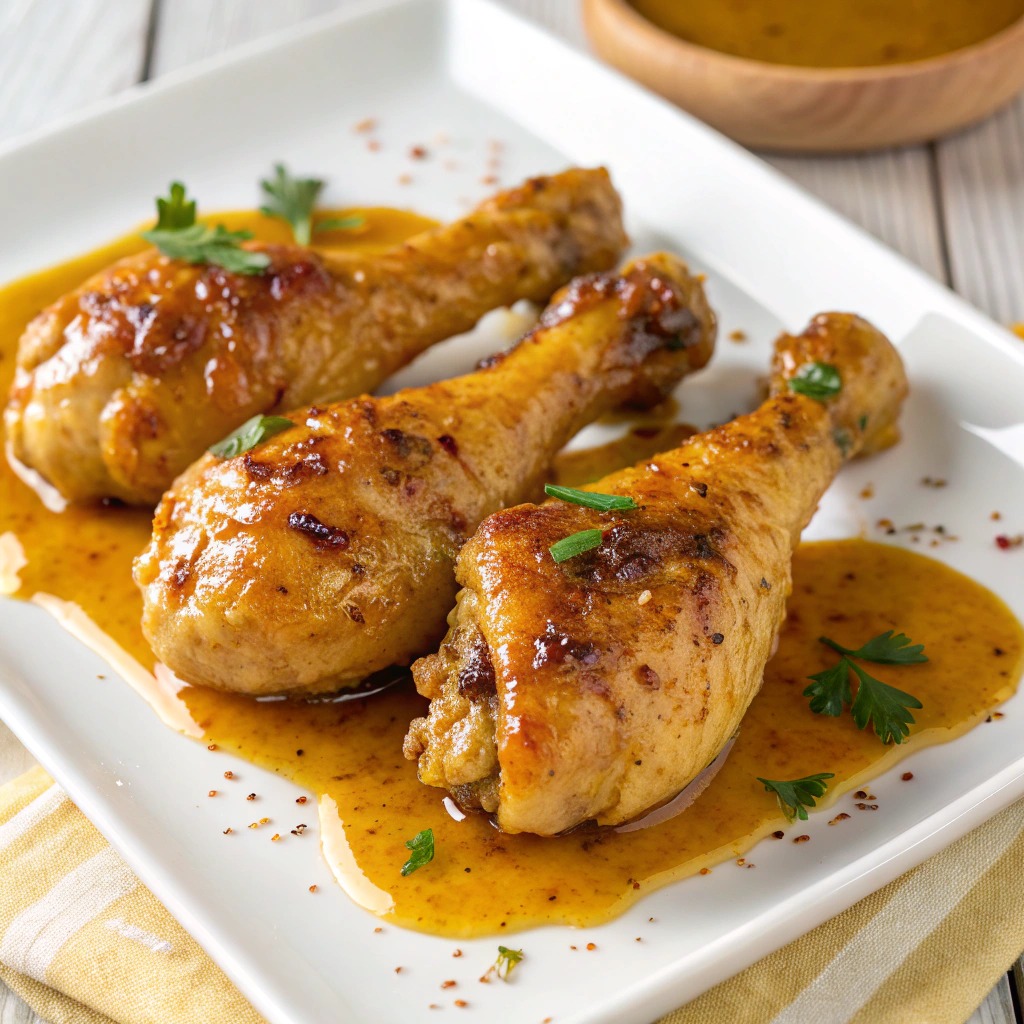 Pilons de poulet à la moutarde, miel et curry