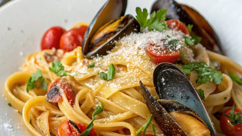 Pâtes aux moules et tomates cerises