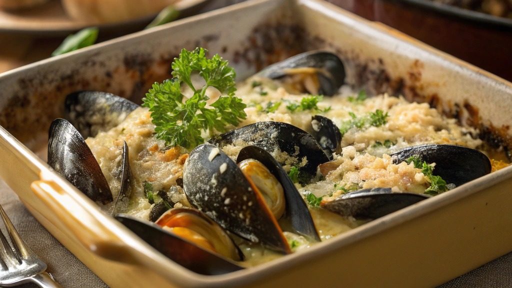 Moules gratinées au four