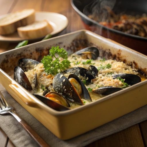 Moules gratinées au four