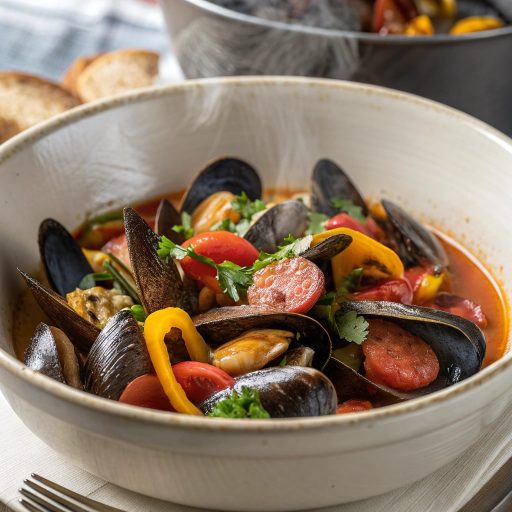Moules au chorizo doux et poivron