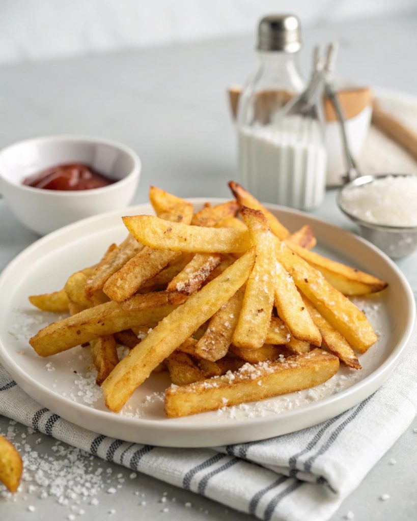 Frites classiques au four : une version légère et croustillante, sans friture. Parfaites pour se faire plaisir sans excès, avec juste 3 ingrédients !